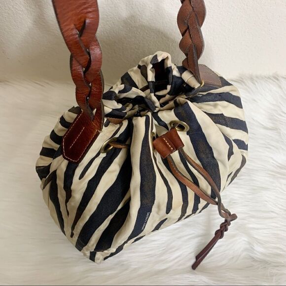 Dooney and Bourke Vintage Zebra Print Drawstring Bag - Picture 8 of 13